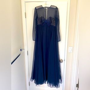 Vintage 1950s floor length midnight blue formal gown